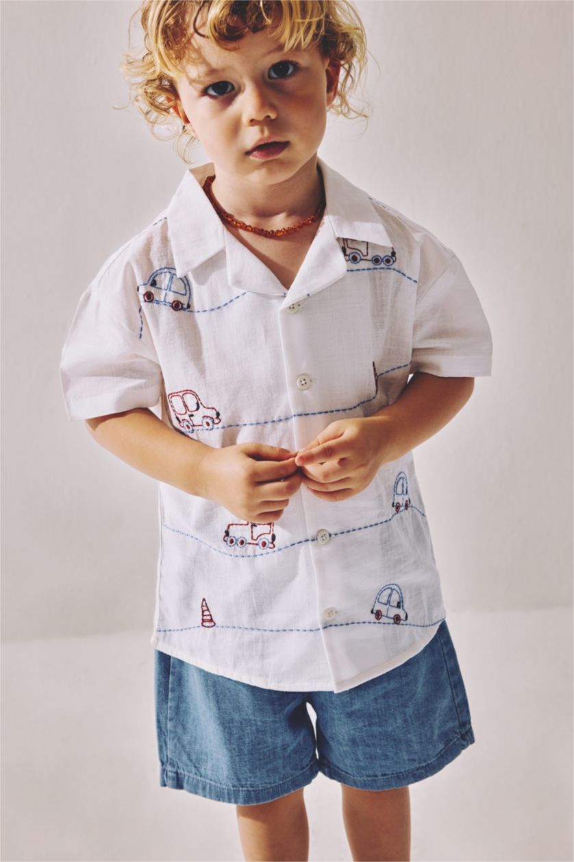 BABY BOY Ecru Baby Boy 2 piece Regular Fit Apache Neck 3D Set