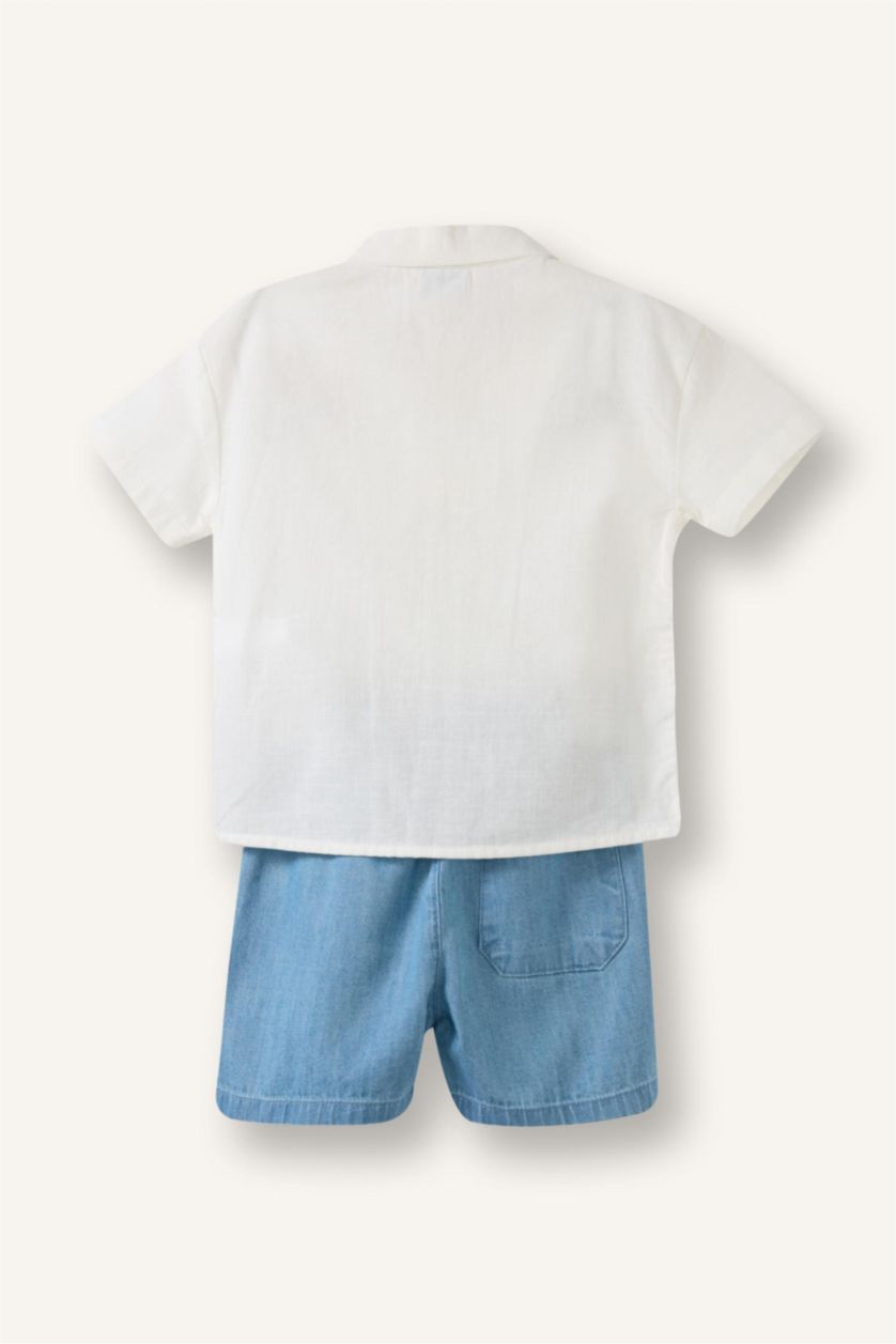 BABY BOY Ecru Baby Boy 2 piece Regular Fit Apache Neck 3D Set