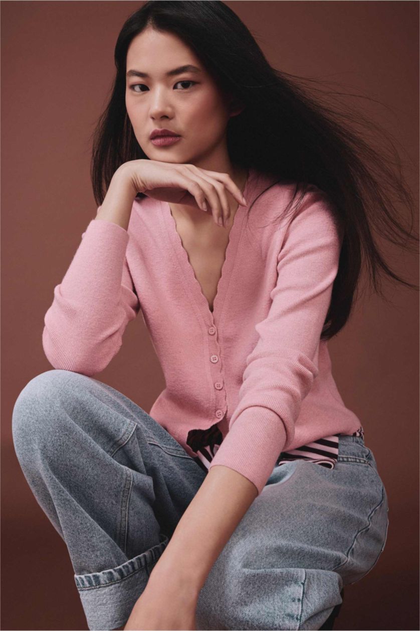 Woman Light Pink Regular Fit Cardigan