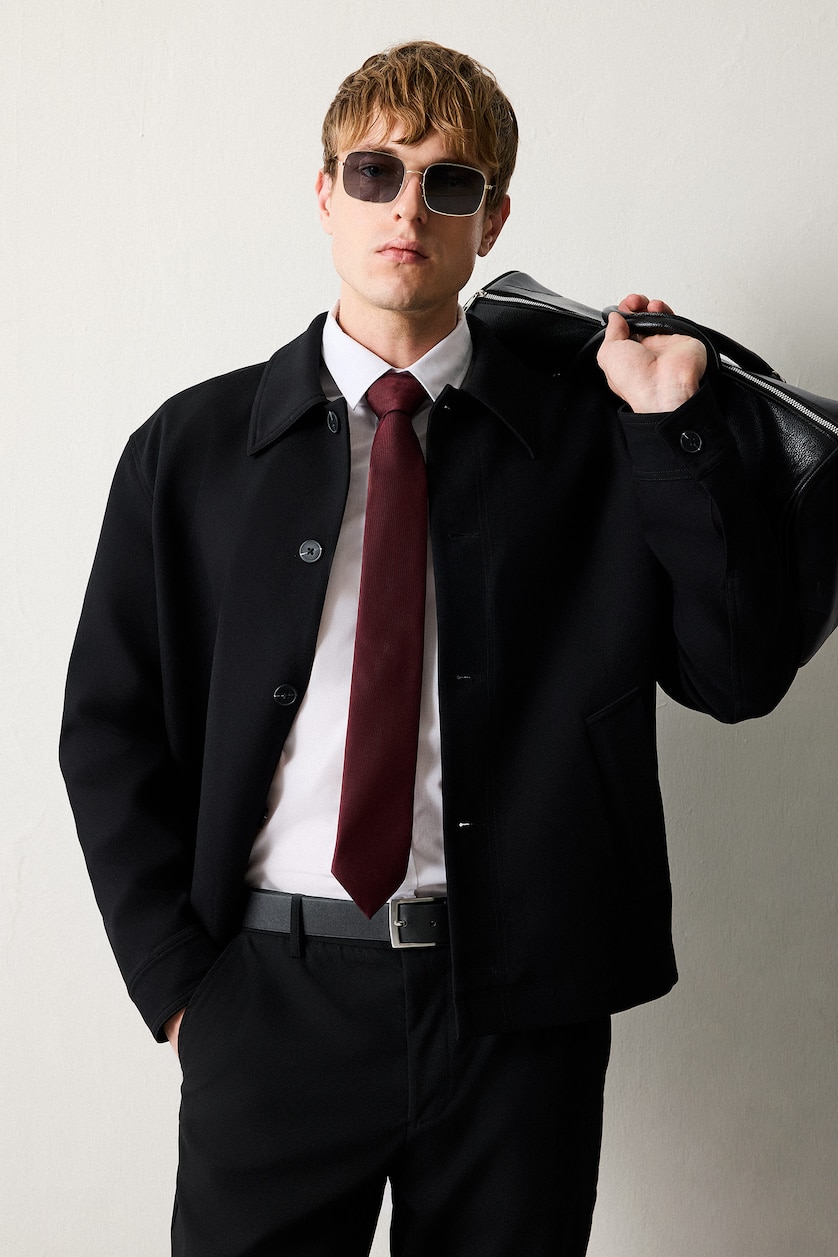 Man Black Regular Fit Polo Collar Blazer