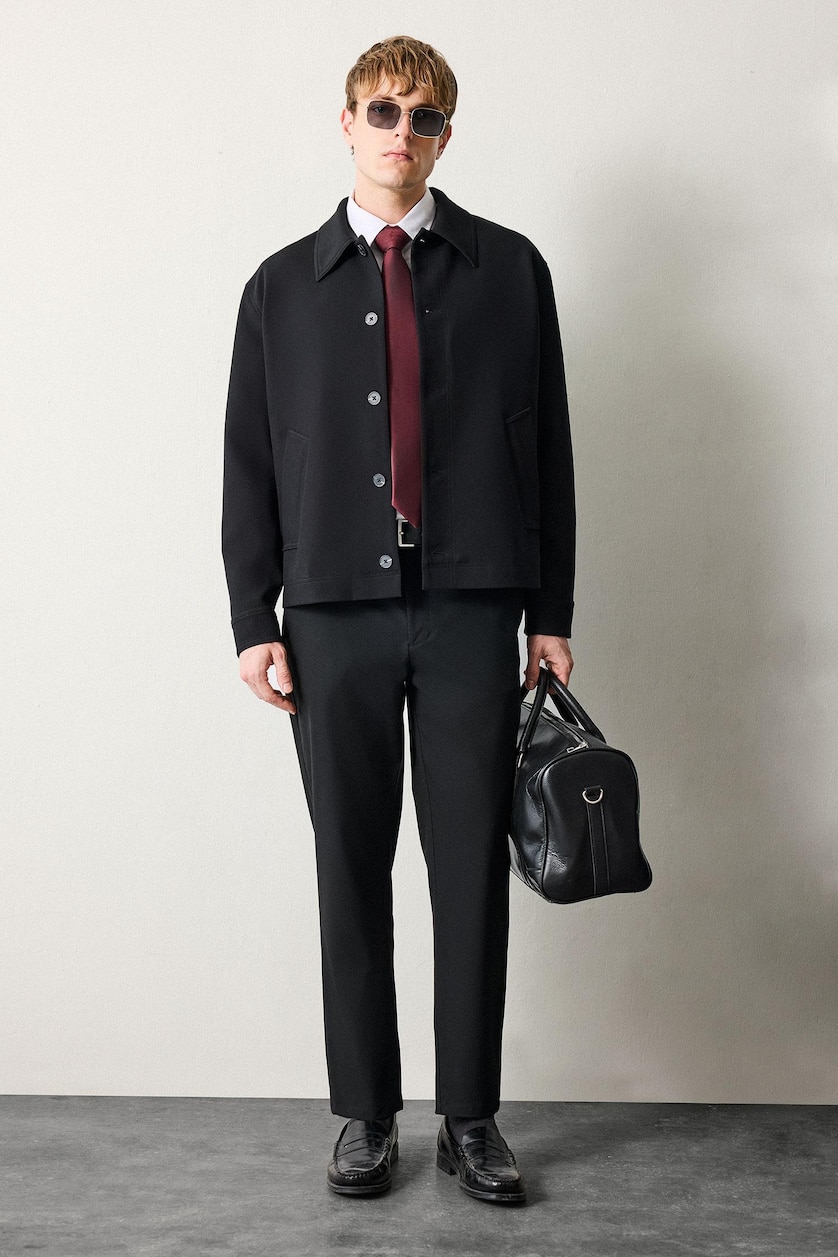 Man Black Regular Fit Polo Collar Blazer