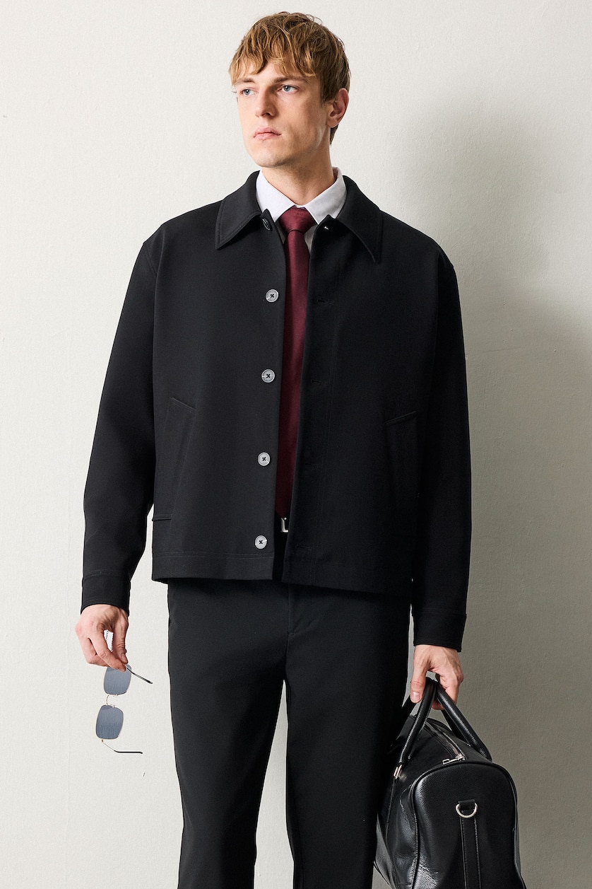 Man Black Regular Fit Polo Collar Blazer