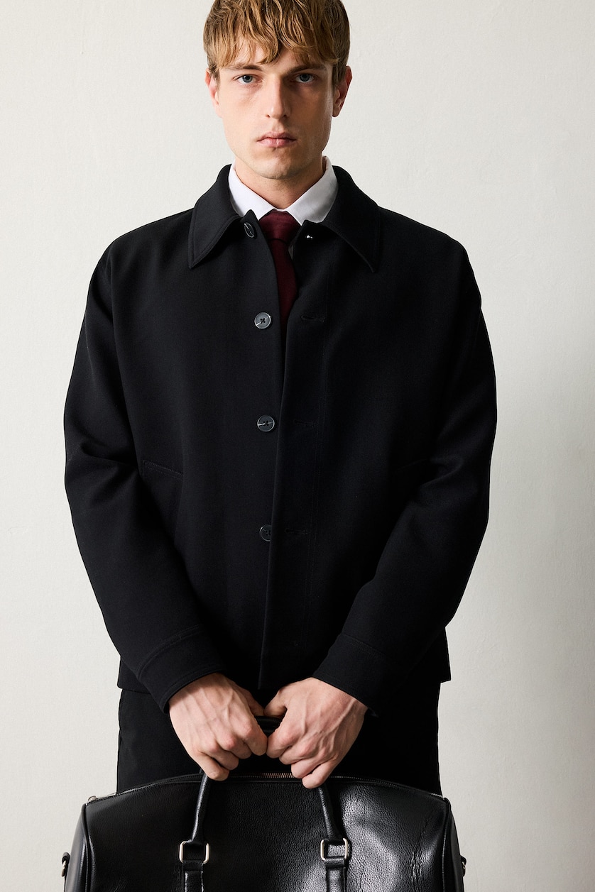 Man Black Regular Fit Polo Collar Blazer
