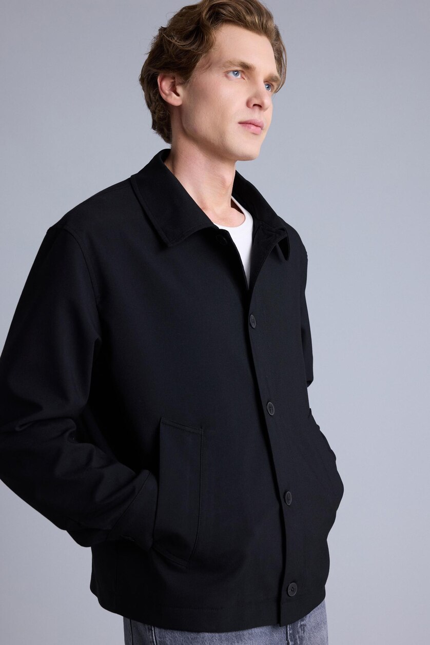 Men Black Regular Fit Polo Collar Blazer