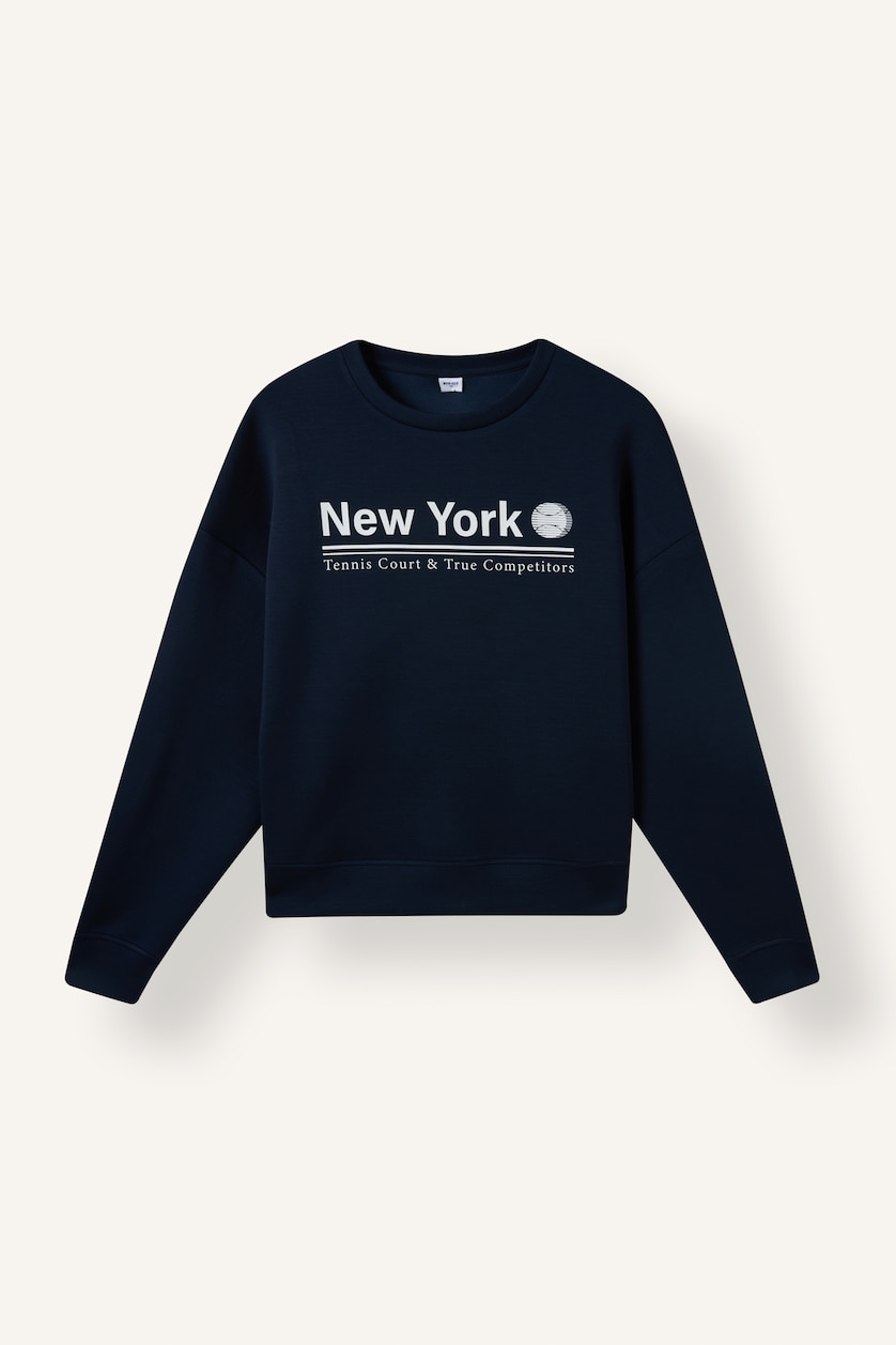 Kadın İndigo Oversize New York Baskılı Modal Sweatshirt