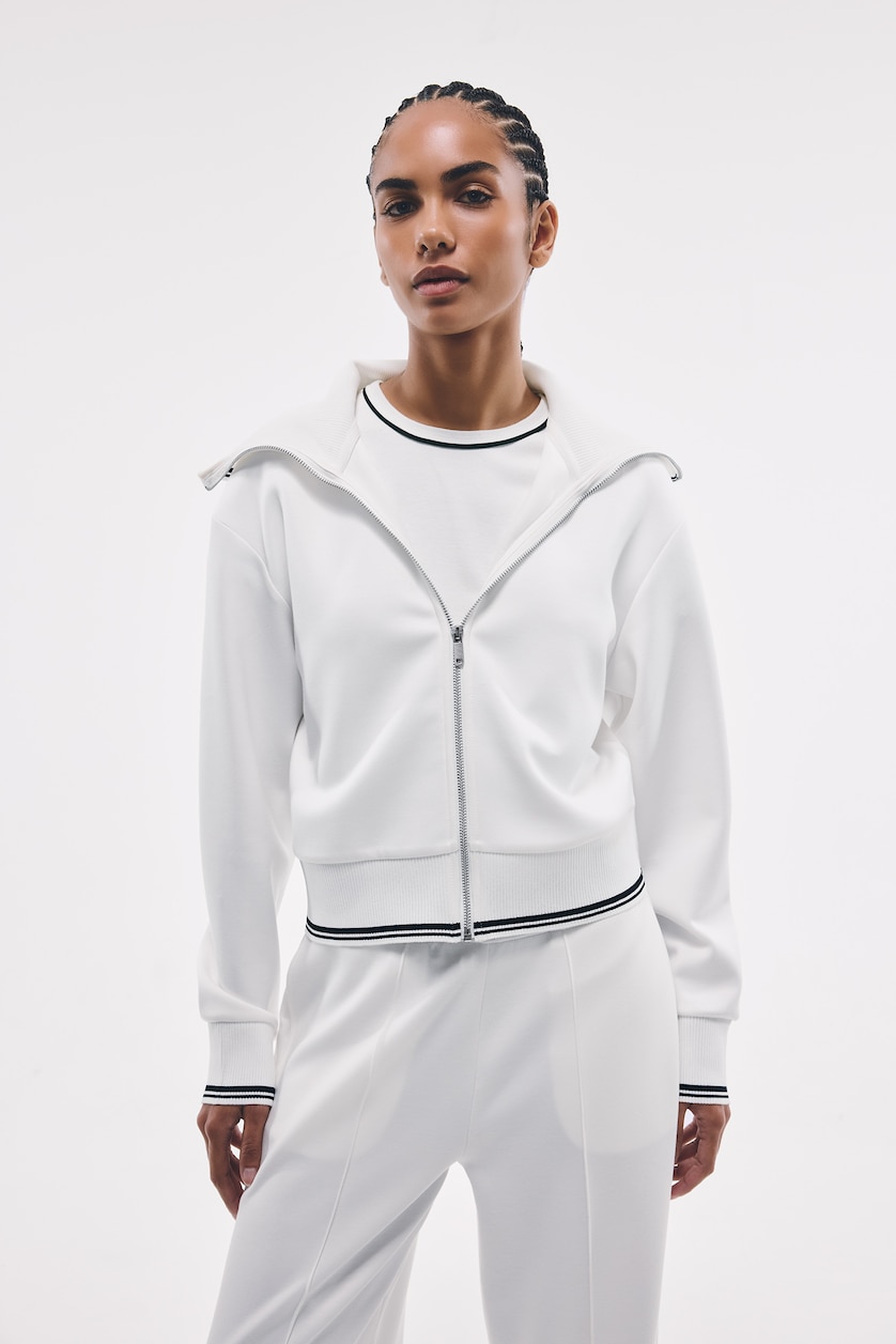 Woman Ecru Standard Fit Modal High Neck Cardigan