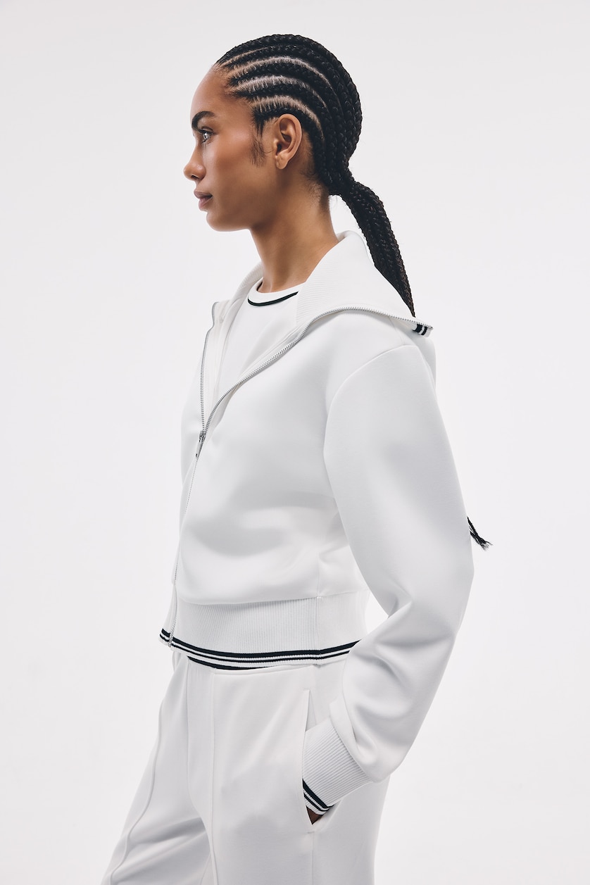 Woman Ecru Standard Fit Modal High Neck Cardigan