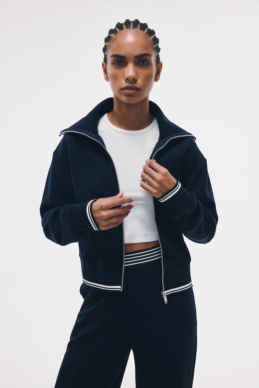 Woman Indigo Standard Fit Modal Zip-Up High Neck Cardigan