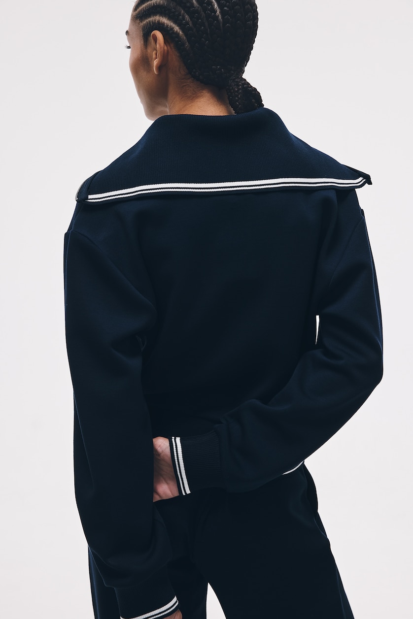 Woman Indigo Standard Fit Modal Zip-Up High Neck Cardigan