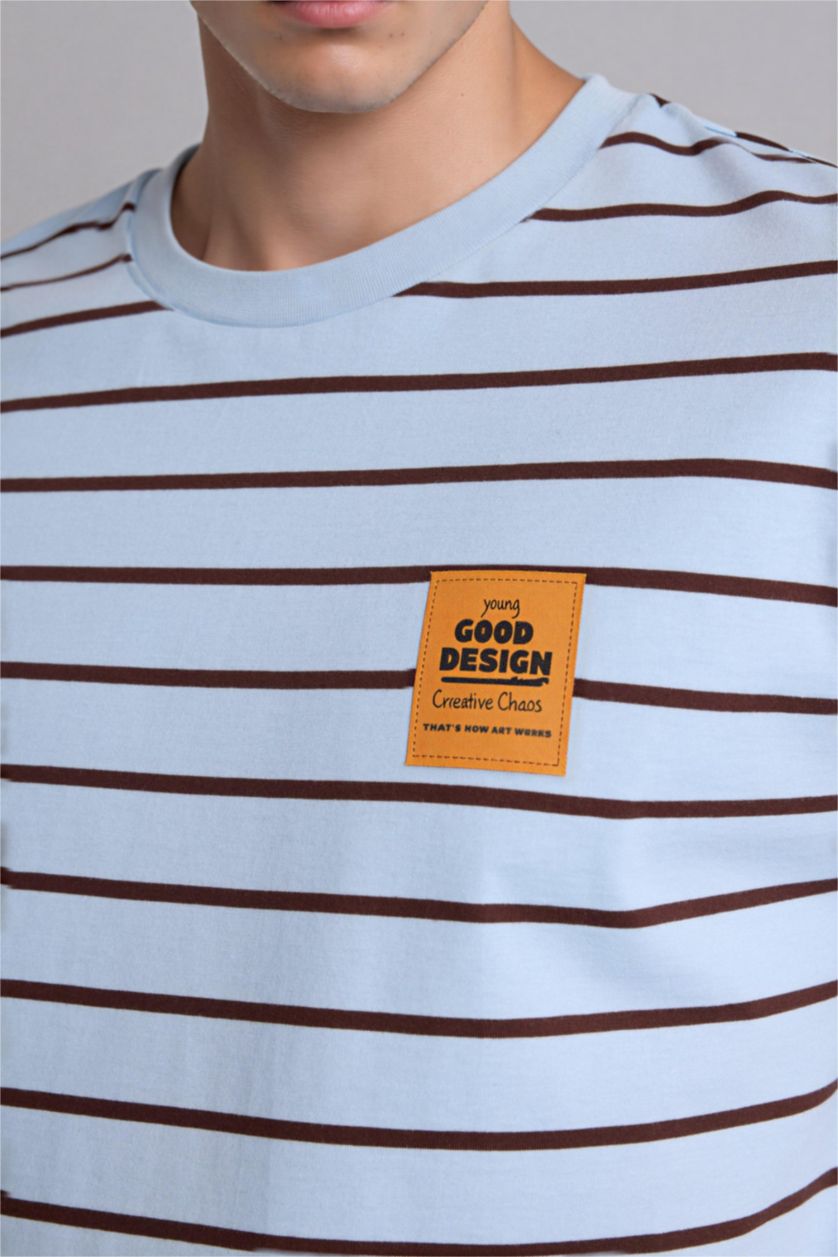 Erkek Mavi Boxy Fıt Kısa Kollu Tişört