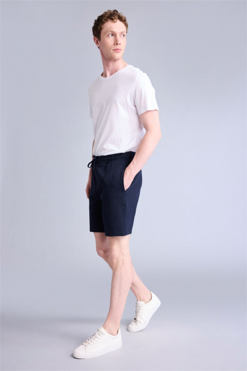 Erkek Lacivert Regular Fit Beli Lastikli Şort