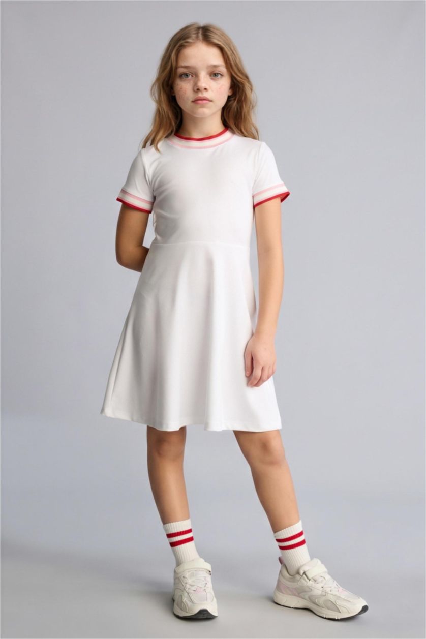 بنات أبيض Girl Half Sleeve Cotton Dress