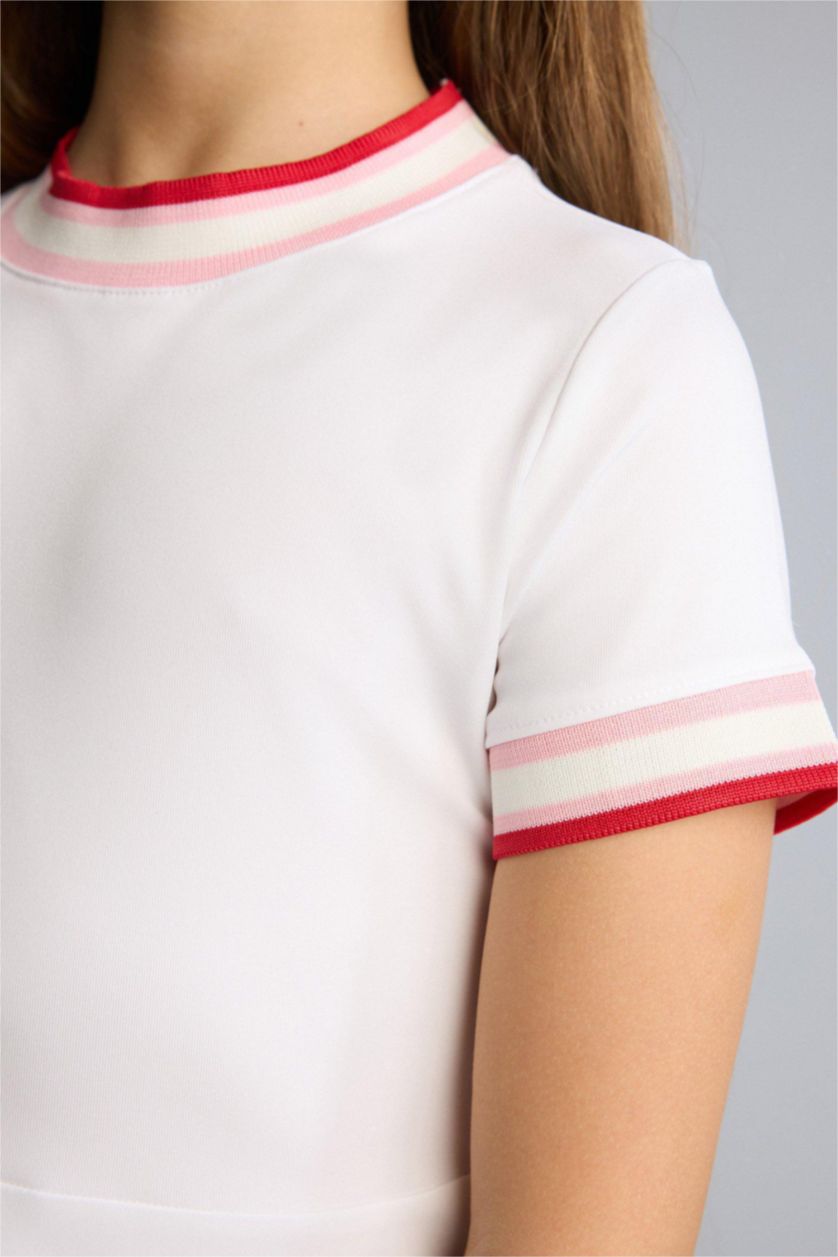 بنات أبيض Girl Half Sleeve Cotton Dress