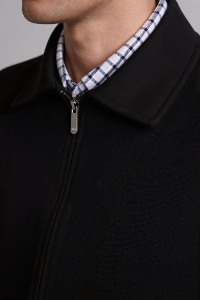 Erkek Siyah Regular Fıt Polo Yaka Astarlı Fermuarlı Mont