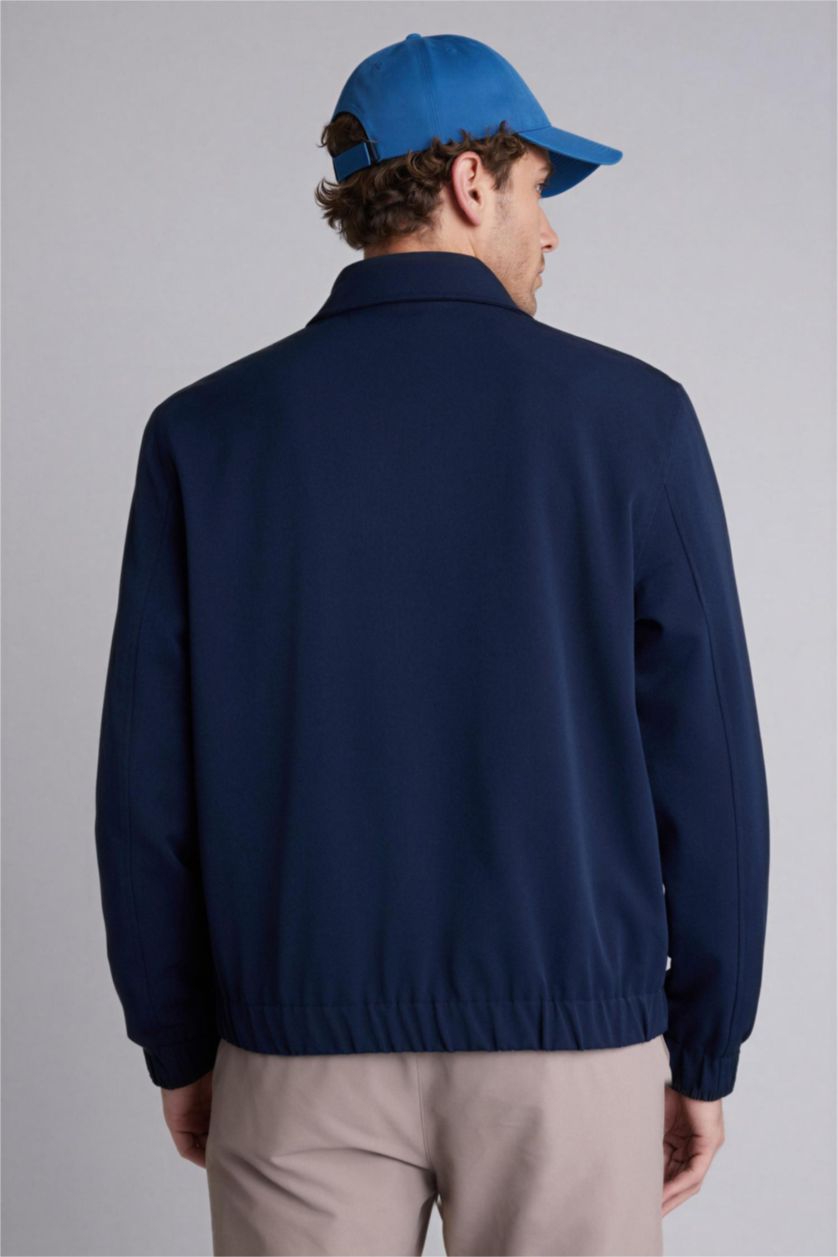 Erkek Lacivert Regular Fıt Polo Yaka Astarlı Fermuarlı Mont