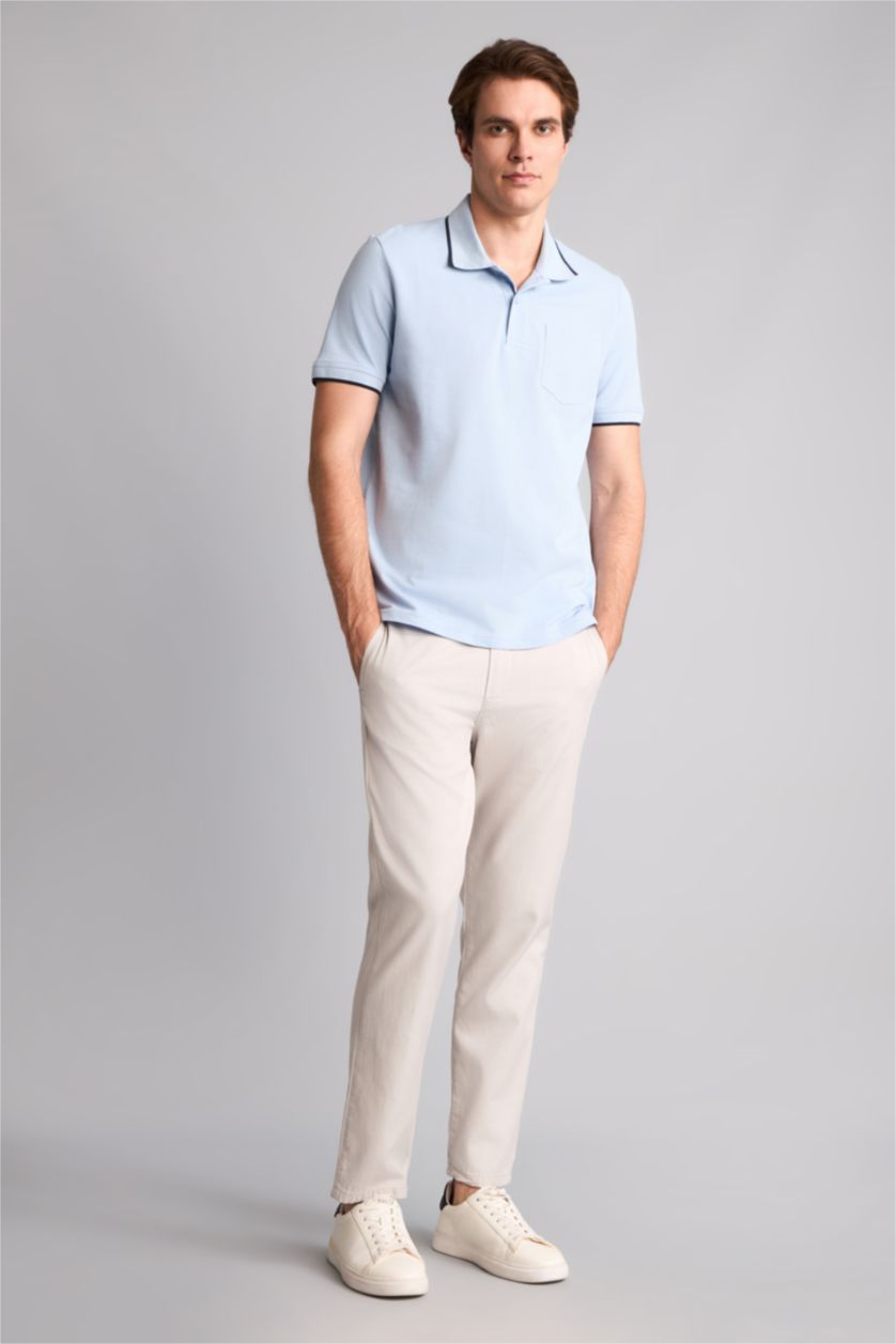 Erkek Açık Mavi Pike Regular Fit Polo Tişört