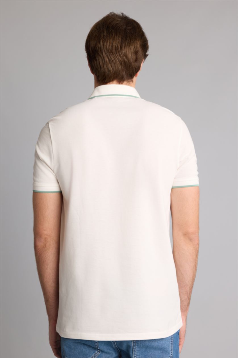 Men White Regular Fit Pique Short Sleeve Polo T-Shirt