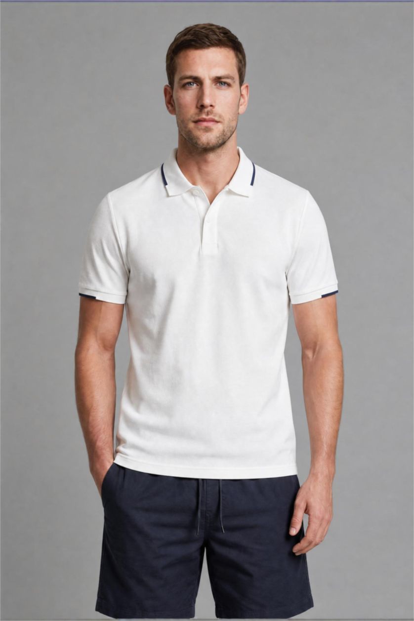 Man White Regular Fit Short Sleeve Polo T-Shirt