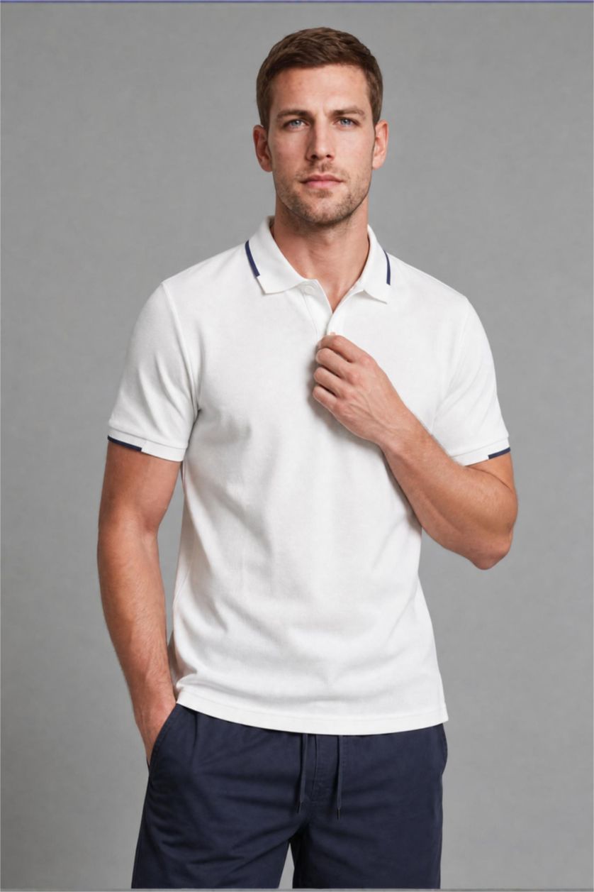 Man White Regular Fit Short Sleeve Polo T-Shirt