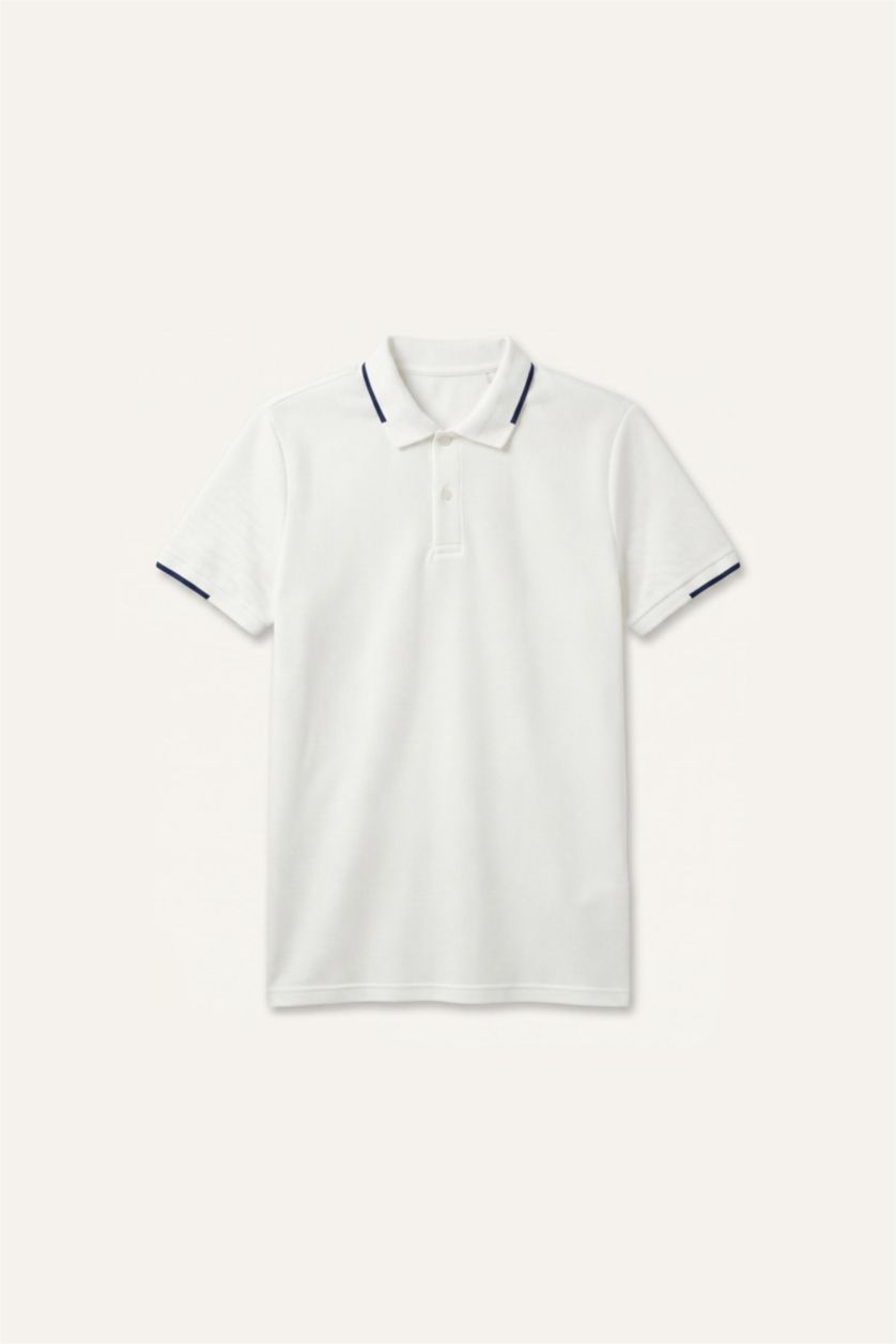 Man White Regular Fit Short Sleeve Polo T-Shirt