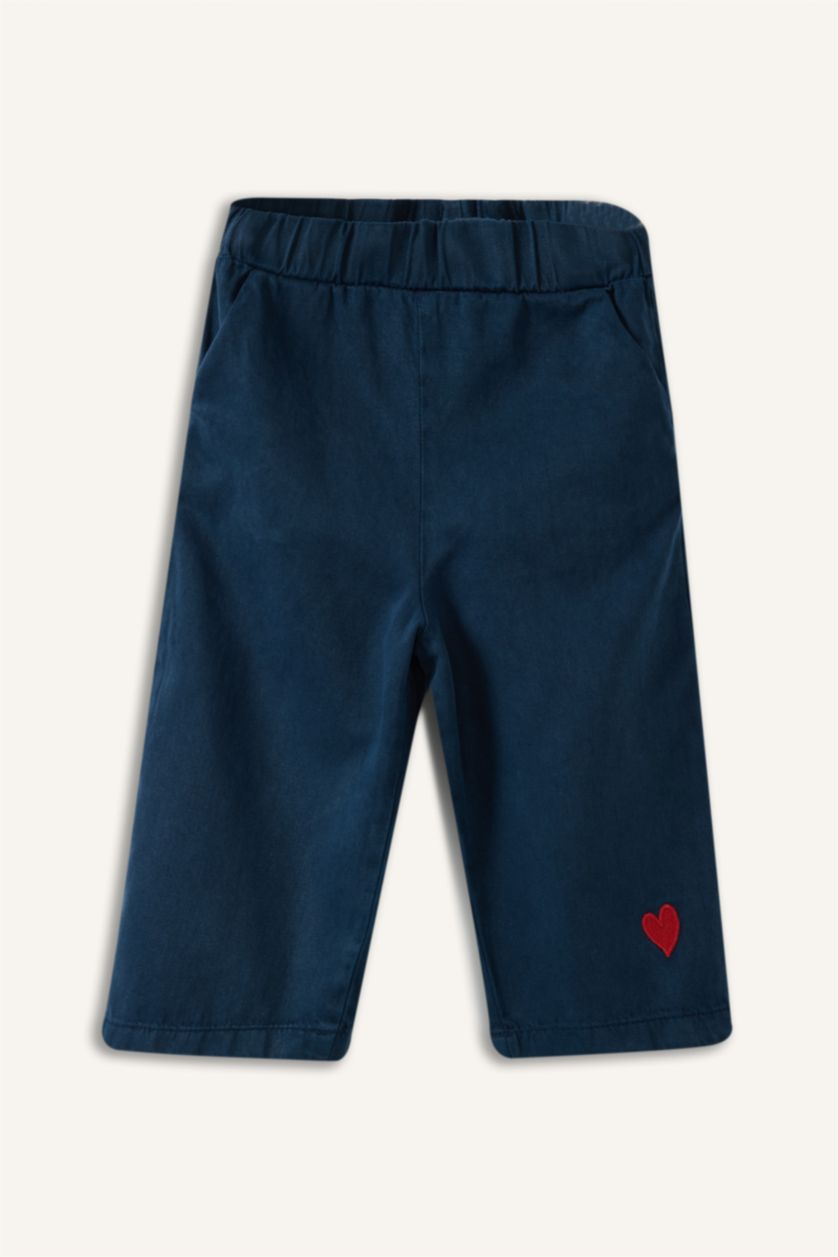 Kız Bebek Lacivert Wıde Leg Nakışlı Pantolon