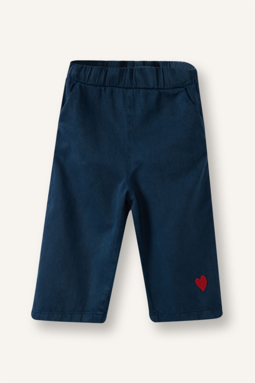 Kız Bebek Lacivert Wıde Leg Nakışlı Geniş Paça Gabardin Pantolon Kız Bebek