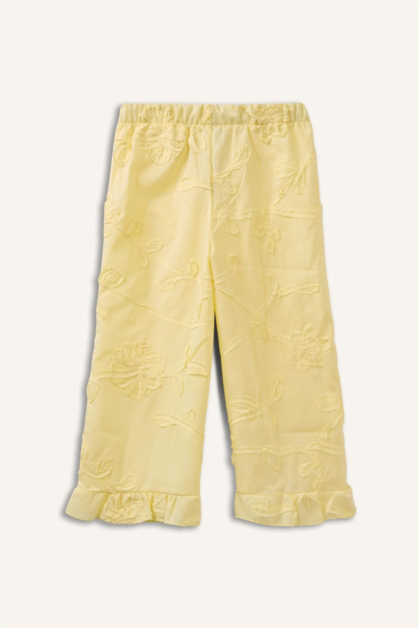 Kız Bebek Açık Sarı Wıde Leg 3D Poplin Pantolon Kız Bebek