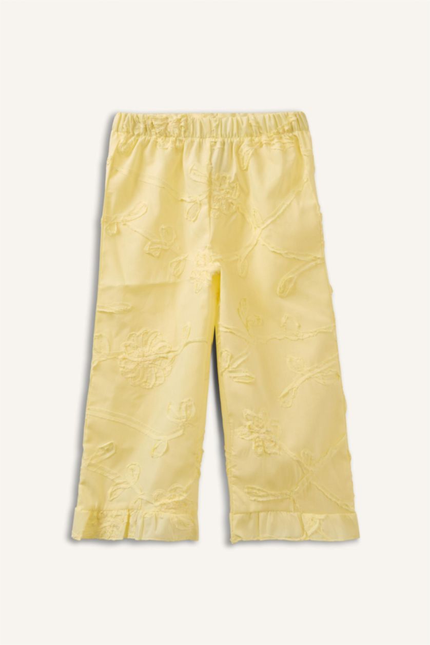 Kız Bebek Açık Sarı Wıde Leg 3D Poplin Pantolon Kız Bebek