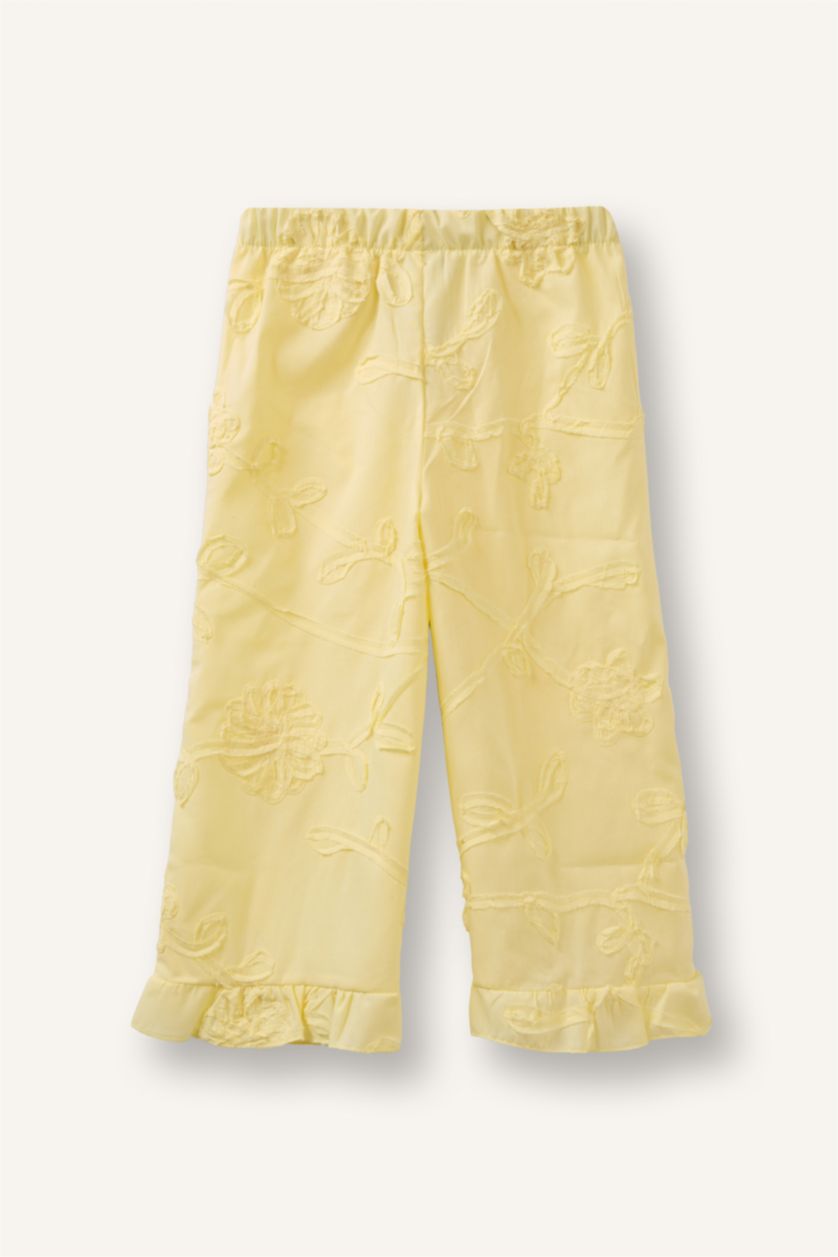 Kız Bebek Açık Sarı Wıde Leg 3D Poplin Pantolon Kız Bebek