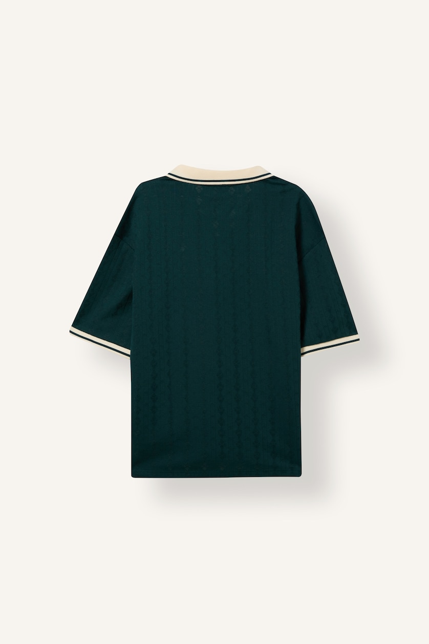 Men Dark Green Boxy Fit Short Sleeve Polo T-Shirt