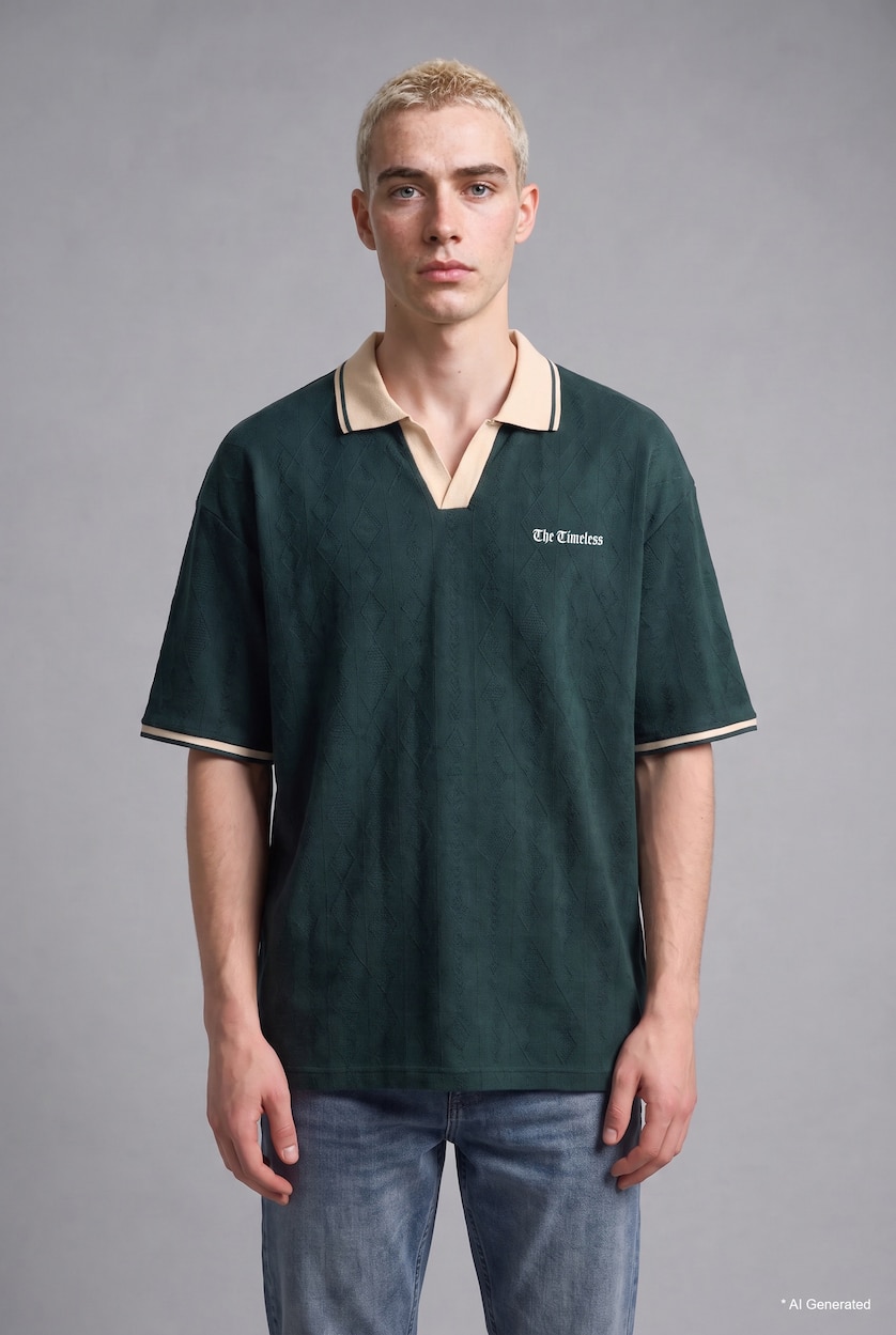 رجالي أخضر غامق Boxy Fit Short Sleeve Polo T-Shirt