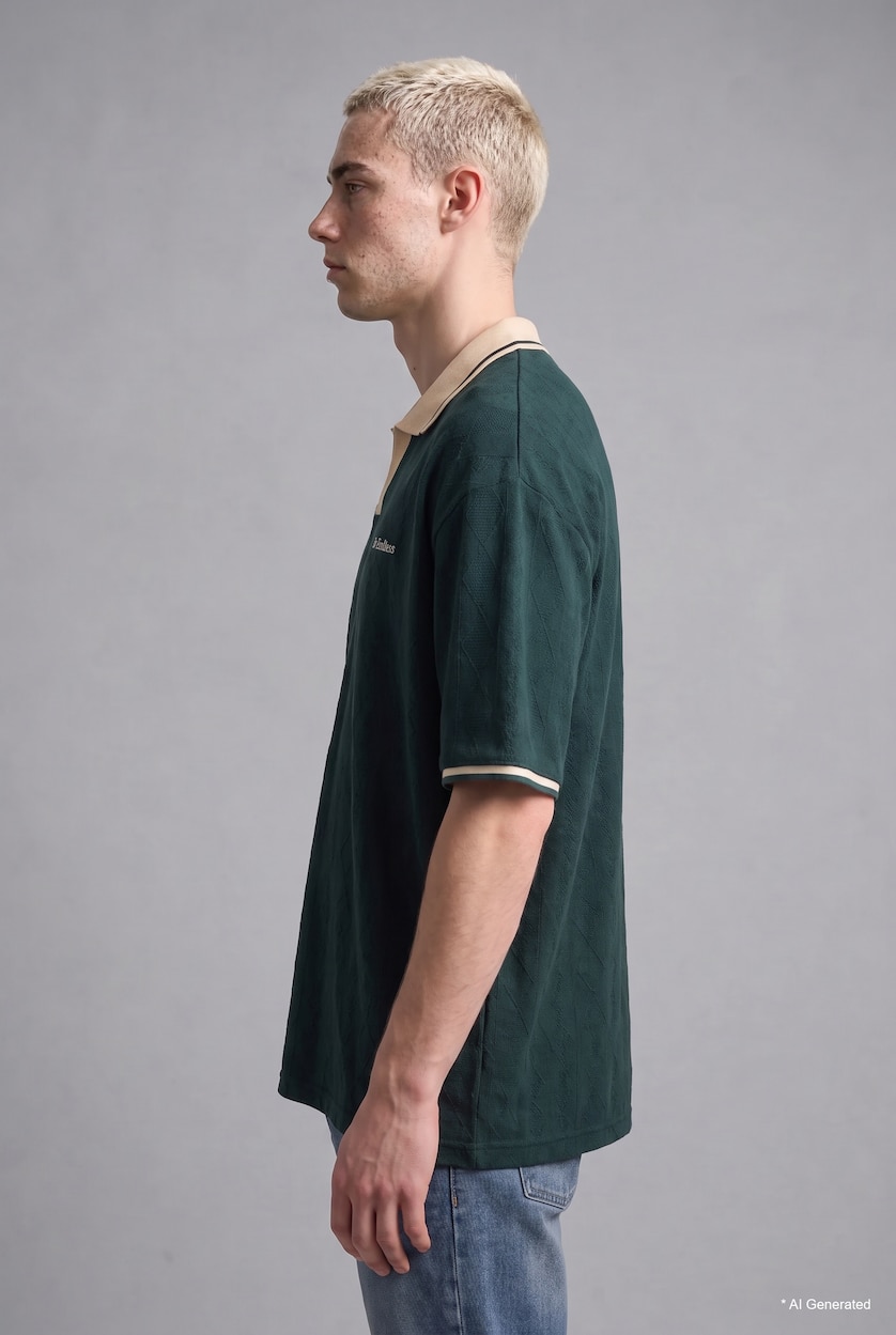 رجالي أخضر غامق Boxy Fit Short Sleeve Polo T-Shirt