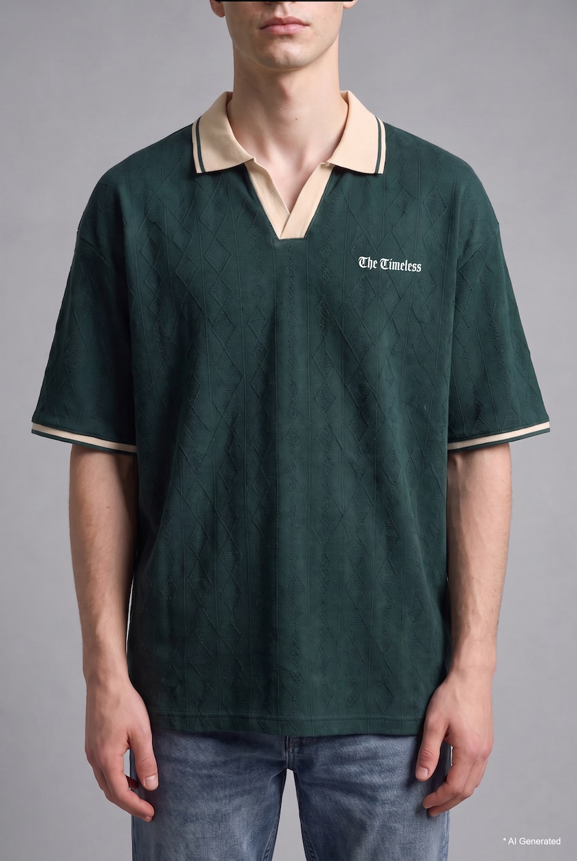 رجالي أخضر غامق Boxy Fit Short Sleeve Polo T-Shirt