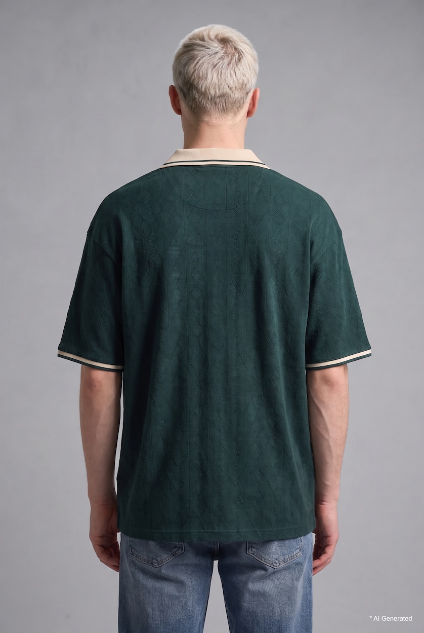 رجالي أخضر غامق Boxy Fit Short Sleeve Polo T-Shirt