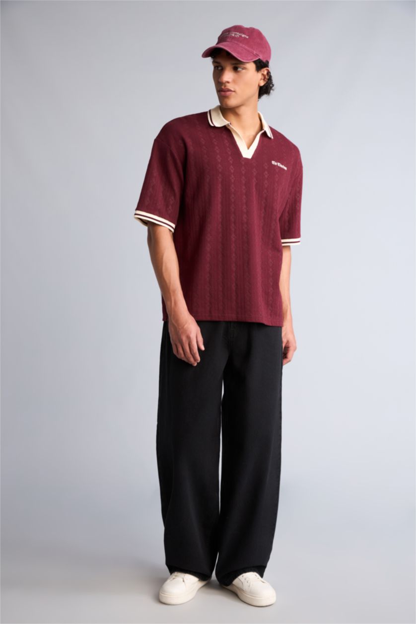 Erkek Koyu Bordo Desenli Polo Tişört