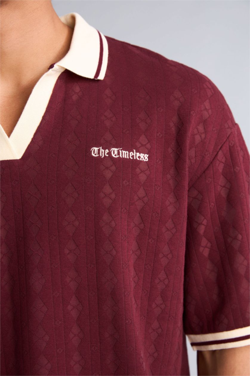 Erkek Koyu Bordo Desenli Polo Tişört