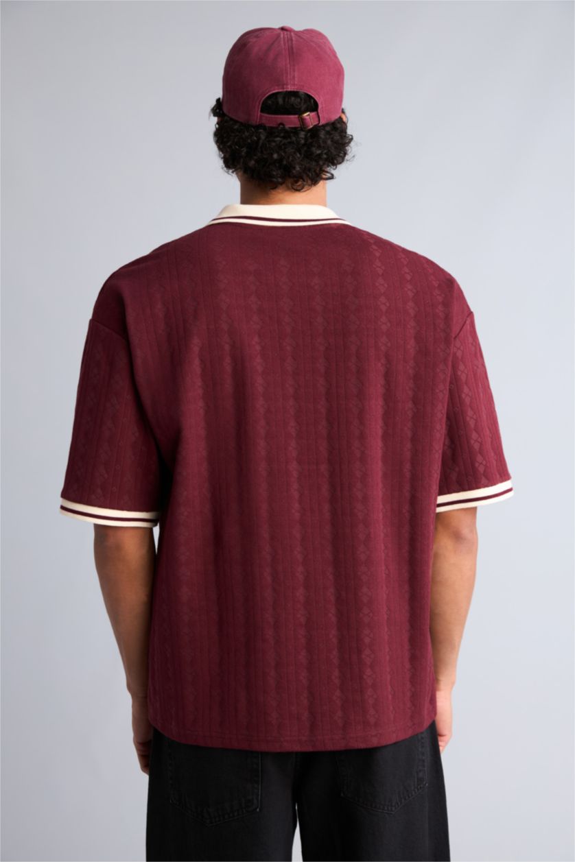 Erkek Koyu Bordo Desenli Polo Tişört