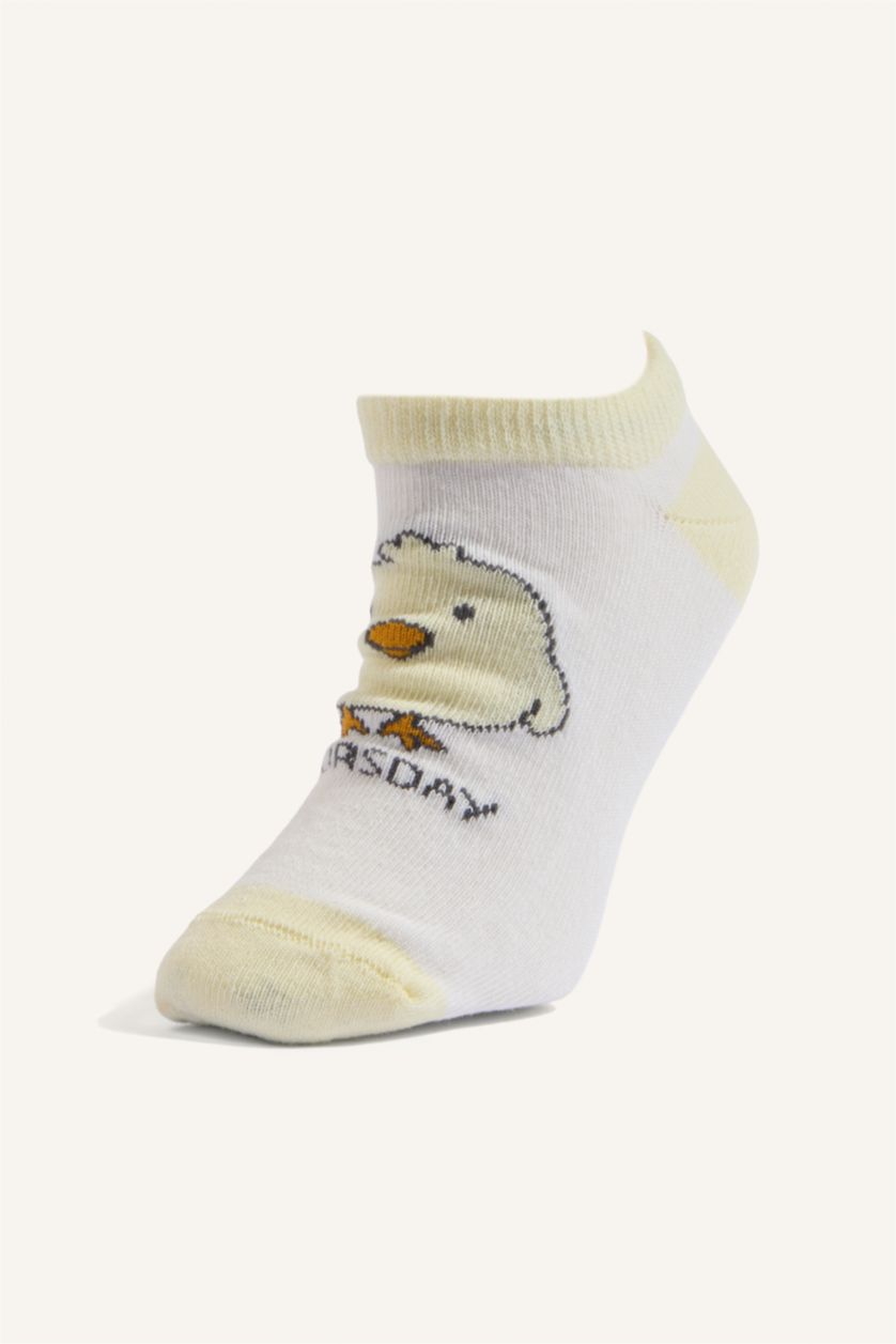 Kız Çocuk - Genç Kız Beyaz Pamuklu Desenli 7'Li Patik Çorap Kız Çocuk