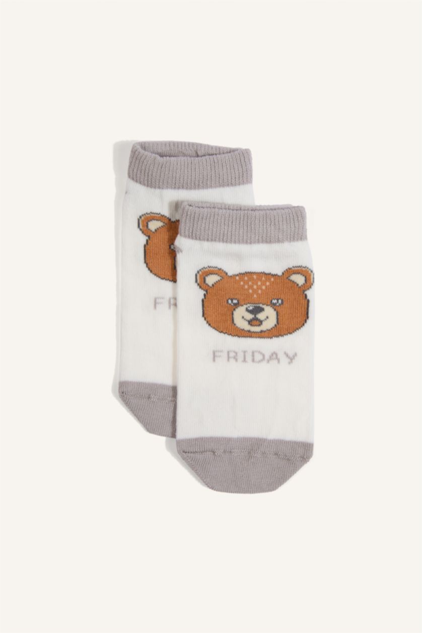 Kız Çocuk - Genç Kız Beyaz Pamuklu Desenli 7'Li Patik Çorap Kız Çocuk