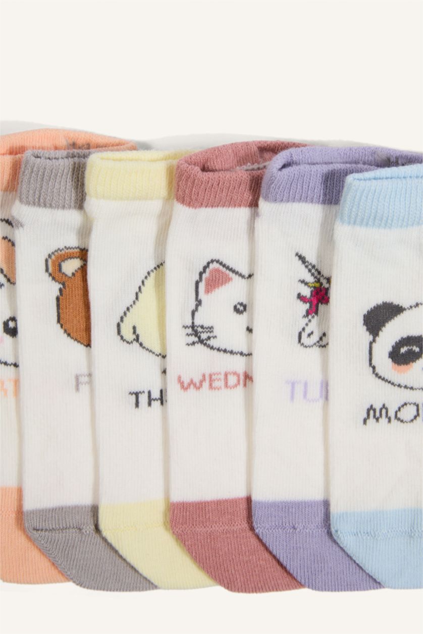 Kız Çocuk - Genç Kız Beyaz Pamuklu Desenli 7'Li Patik Çorap Kız Çocuk