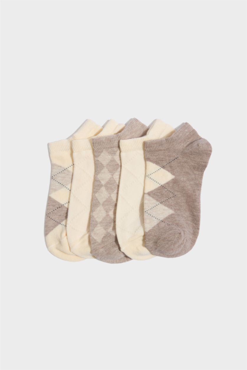 Women Beige Melange 5 Piece Cotton Short Socks