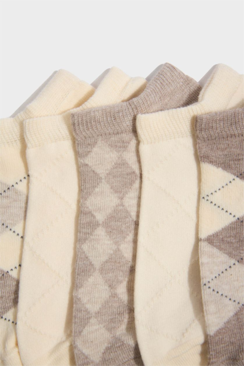 Women Beige Melange 5 Piece Cotton Short Socks