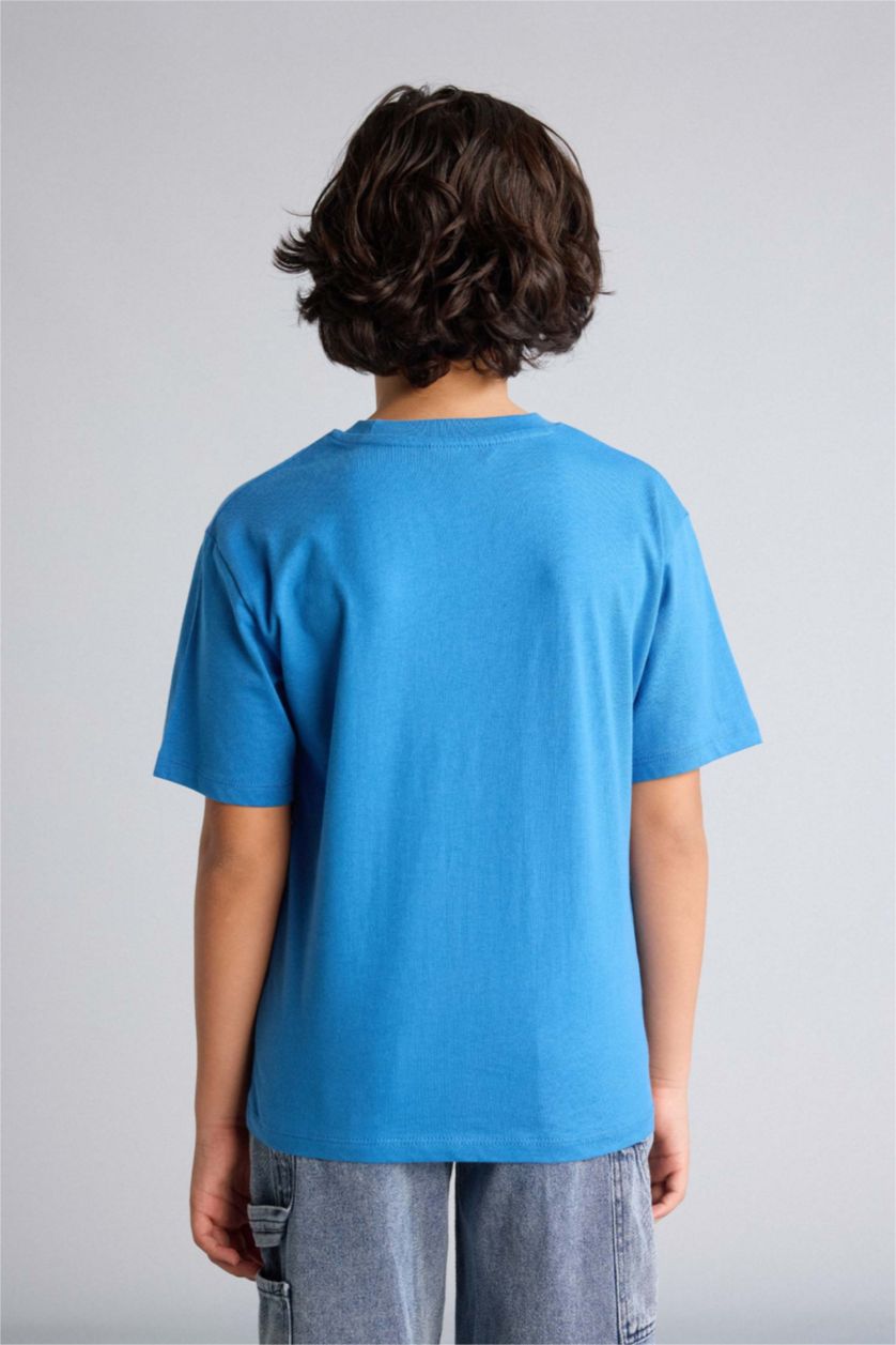 Erkek Çocuk - Genç Erkek Mavi Baskılı Tişört Erkek Çocuk