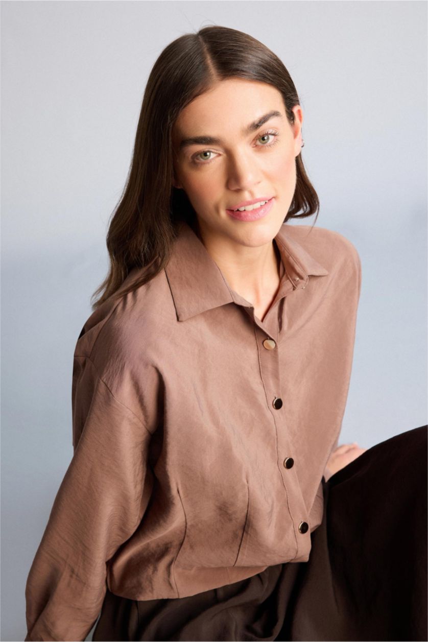 Kadın Vizon Oversıze Polo Yaka Gömlek