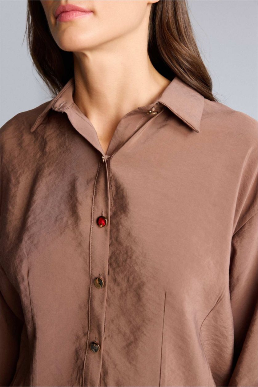 Kadın Vizon Oversıze Polo Yaka Gömlek