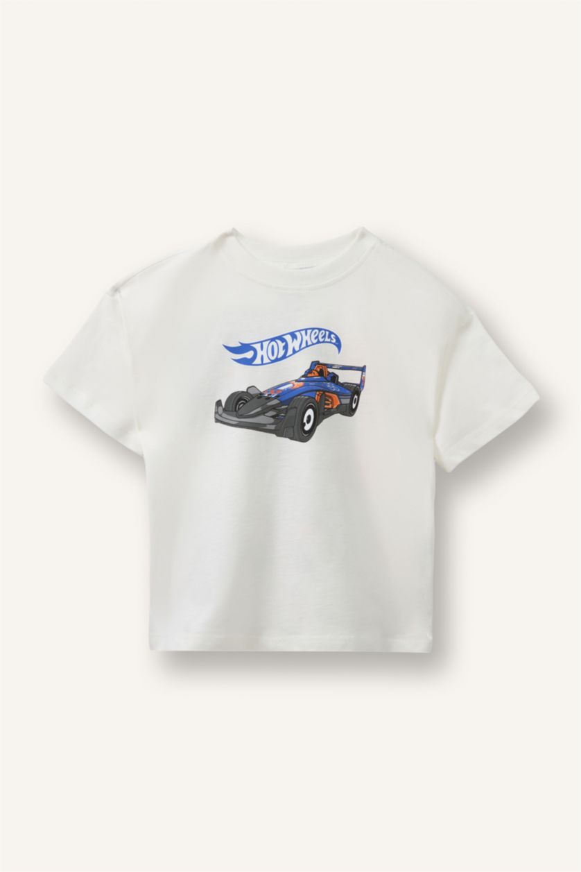 Baby Boy Ecru Regular Fit Hot Wheels Licensed Short Sleeve T-Shirt
