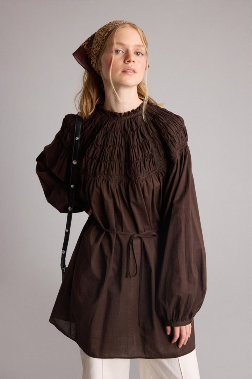 Women Brown Regular Fit Voile Long Sleeve Tunic
