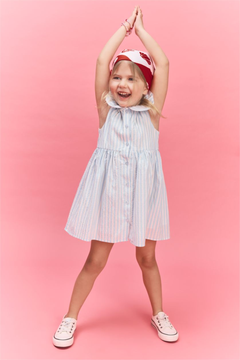 Baby Girls Light Blue Baby Girl Striped Strappy Waffle Textured Dress