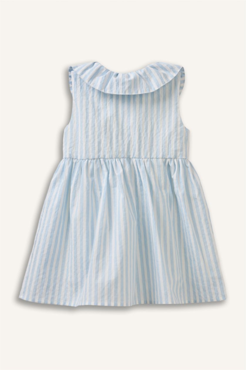 Kız Bebek Açık Mavi Çizgili Askılı Gofre Dokulu Elbise Kız Bebek