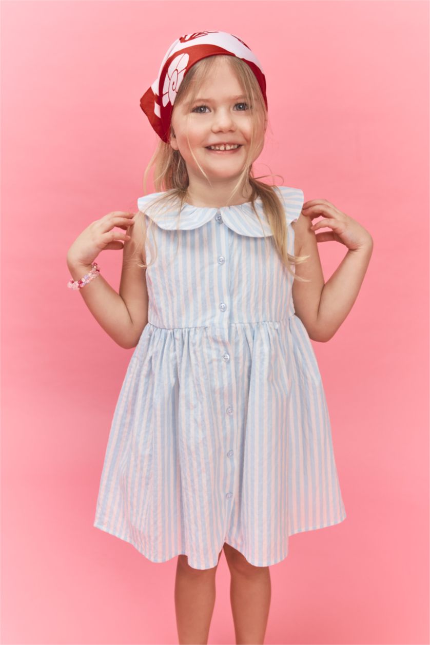 Baby Girls Light Blue Baby Girl Striped Strappy Waffle Textured Dress